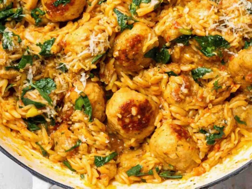 Marry Me Chicken Meatballs Orzo