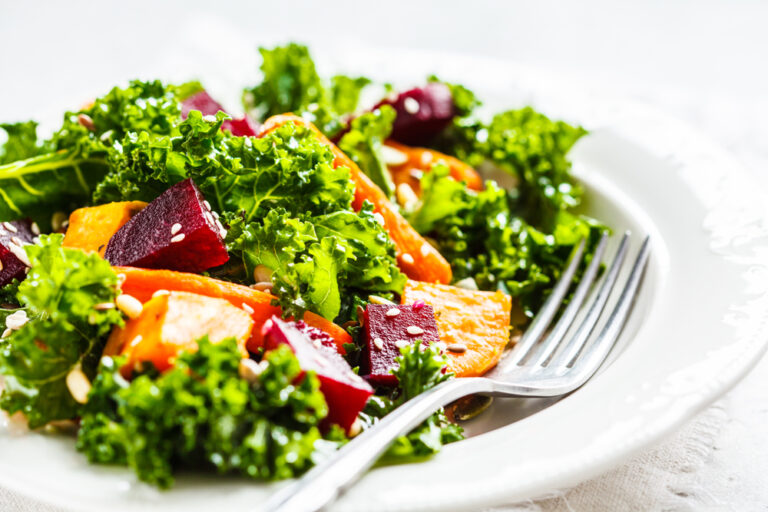 Air Fryer Roasted Butternut Squash & Kale Salad with Balsamic-Maple Dressing recipe