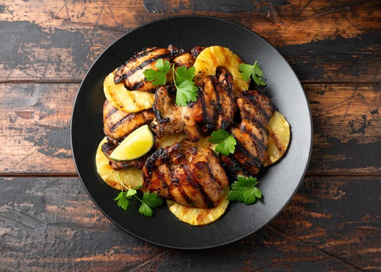 Gingery Grilled Chicken Thighs With Charred Peaches