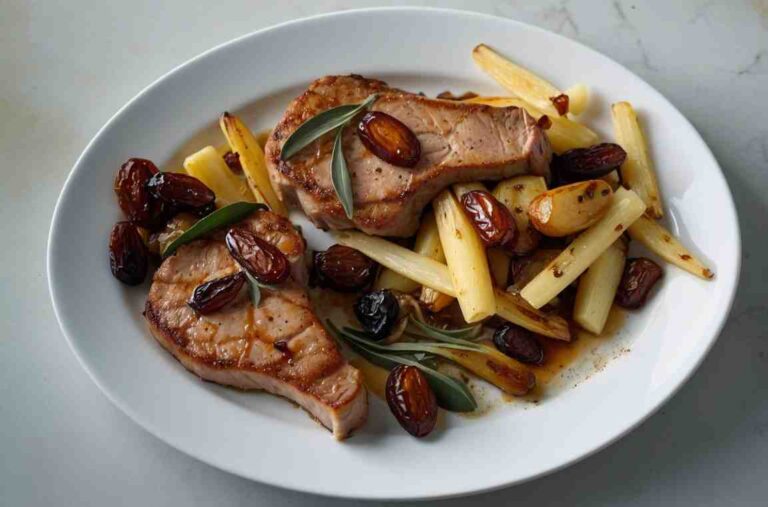 Pan-Seared Pork Chops With Sage, Dates and Parsnips