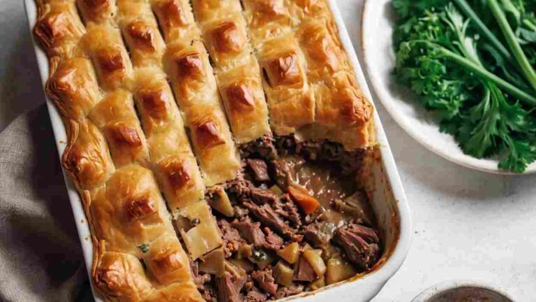 Beef pie with Stilton cheese-straw crust