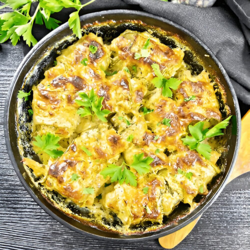 One Pan Baked Pesto Orzo with Chicken Meatballs