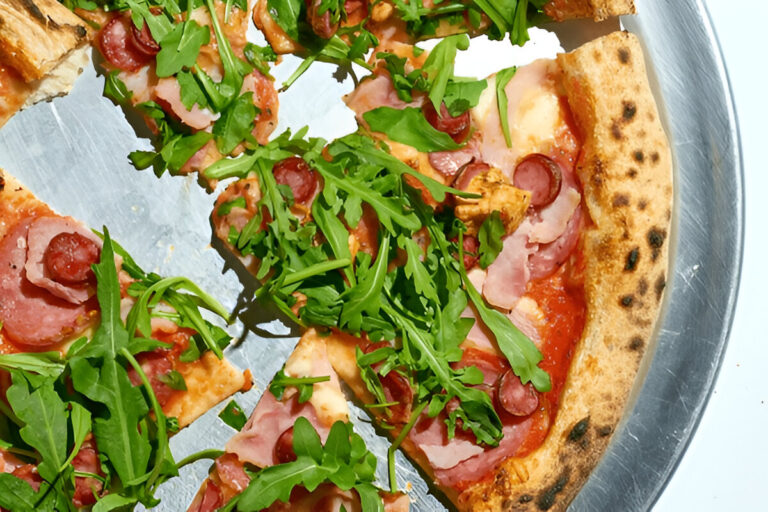 Sausage Pizza with Spinach Salad