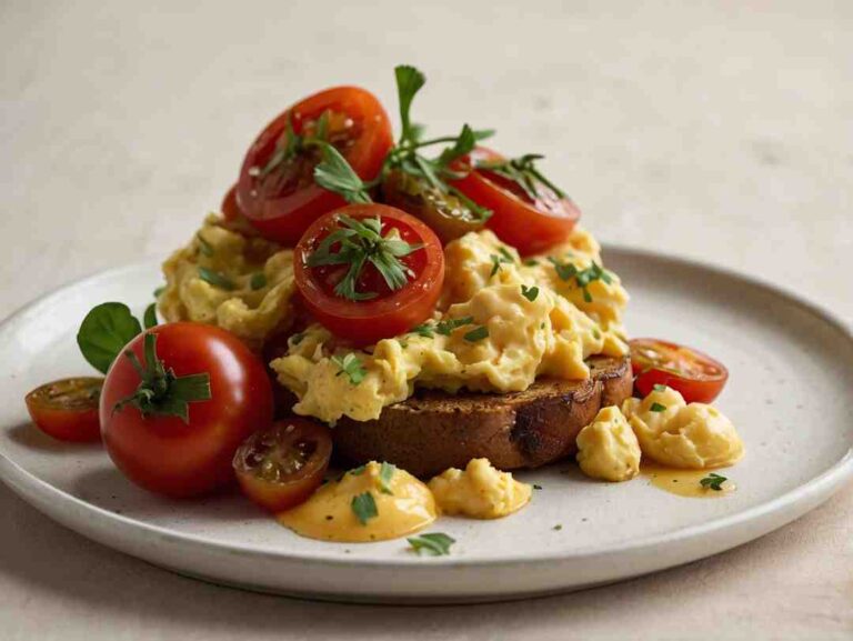 Scrambled Eggs With Soy-Marinated Tomatoes 