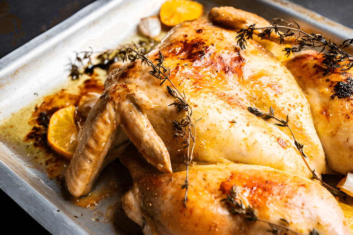 Spicy butterflied chicken with sweet potato wedges